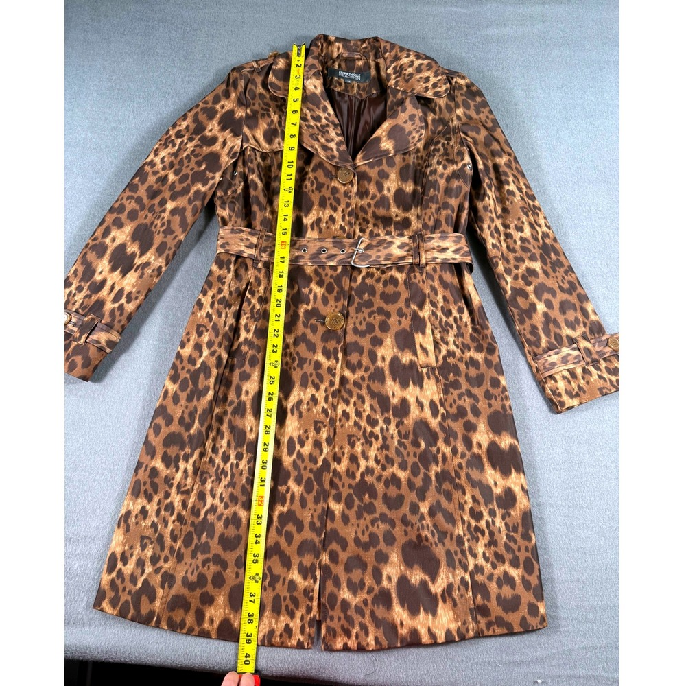 Kenneth Cole Reaction Leopard Print Trench Coat Belted Medium G-III Apparel Glam - Picture 11 of 13